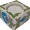 Craft Park Blue Pottery T-Light Candle Holder | Hand-Painted Ceramic Tea Light Holders for Home Decor Votive Tealight Holder T Lite Candle Stand for Home Decoration (Green)