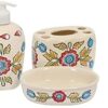 Skywalk Hand Painted Ceramic Bathroom Set of 3 Pieces - Liquid Soap Dispenser, Soap Dish and Brush Holder for Bathroom Décor and Home Gift Set