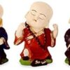 Decorative Ceramic Monk Figurines, Set of 3, Purple Red Black Robes, Traditional Asian Style