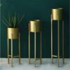 DHARA HOME DECOR Modern Metal Floor Flower Stands Planter for Living Room Bedroom Display Plant Stand Tall Indoor Plant Stand with Plant Set of-3 (Golden)