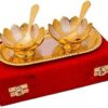 JAIPUR ACE Gold Plated Floral Shaped Bowl Set (2 Bowl: 2 Spoon: 1 Tray) | Decorative Bowl Set | Ideal for Home Decor | Festival and Occasional Gifting Item