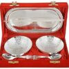 Indian Craft Villa Festival Gift Silver Bowl Set Includes 2 Bowls, 2 Spoons and 1 Tray in a Gift Box