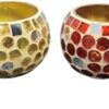 OGGN Glass Mosaic Tealight Candle Holder Set of 2, Red and Gold T-Light Holder, Diwali Decoration Items, Christmas Tealights, Ideal for Centerpiece & Festive D?cor (Pack of 2)