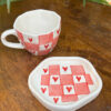 Checkered Red Heart Coffee Mug & Snack Plate Combo (Set of 2)