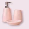 The Craft Store Creative Ceramic Bathroom Accessories Set of 3 for Utility and Bathroom Decor | Liquid Soap Dispenser, soap Tray, Toothbrush Holder Melon Pink