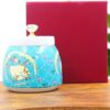 INTERNATIONAL GIFT Blue Cow & Calf Print Dry Fruit Jar with Lid ? Decorative Almond, Cashew & Raisin Container in Velvet Gift Box for Gifting & Table Use