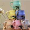 Earthystone Pack of 6 Ceramic Multi Design Elephant Art (Multicolor, Cup Set)