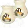 Pure Source India Ceramic Clay Oil Burner Aroma Diffuser (Off- White) -Set of 2