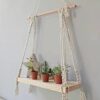 Decazone ® Macramé Wall Hanging Shelf Pine Wood Floating Shelve with Wooden Dowel Modern Chic Woven Décor for Dorm Living Room Nursery Beige Colour 55 x 43cm
