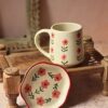 WEAVING HOMES Poppy Mug & Handmade Dessert Plate - Sweet Plates, Coffee Mugs & Cups for Mom, Aesthetic Stuff for House Warming Gifts, Serving Items for Home