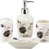 Ceramic Bathroom Accessories Set of 4, Modern Bath Set with Liquid handwash Soap Dispenser and Toothbrush Holder, Luxury Gift Accessory for Home (10212)