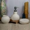 VCreate Store Ceramic Bathroom Accessories Set, Textured Design, Includes Soap Dispenser, Vase, Tray