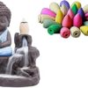 STARDOM MART Lord Buddha Smoke Back Flow Cone Incense Holder (Blue) / Fog Fountain Buddha Decorative 15 Smoke Backflow Cone(Plastic, Conical)