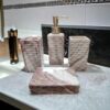 Whizzo® Stylish Bathroom Accessories Set Ceramic - Including 4 Piece Stripes Design Bathroom Accessories Set Soap Dispenser, Toothbrush Holder, Tumbler, Soap Dish, The Best Gifting Choice [Lavender]
