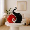 Xtore Home Decor Lucky Charm Elephant Couple | Piano Finish Ceramic Figures- (Set of 2 Piece, Red & Black)