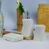 VCreate Store Bathroom Accessories Set, Ceramic Soap Dispenser, Dish and Tumbler, Natural Wood Accents