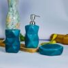 VCreate Store Teal Bathroom Accessories Set, Lotion Dispenser, Tumbler, Soap Dish, Ceramic