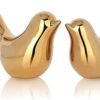 Mukundi India Golden Ceramic Blessing Bird Figurines ? Set of 2, Modern Decorative Ornaments for Home, Living Room, Bedroom, or Office