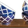 Handcrafted Moroccan Design Ceramic Bowls - 250ml Each | Microwave Dishwasher Safe Kitchen Dinnerware Set | Multipurpose Serving Bowls for Snack, Soup, Salad, Fruits and Dessert (Set of 4, White-Blue)
