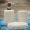 Vreni Ceramic Bathroom Accessories Set for Utility and Bathroom Decor | Liquid Soap Dispenser, soap Tray, Toothbrush Holder 3D Design (White)
