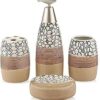 Skywalk Ceramic Bathroom Set of 4 Pieces - Soap Dispenser, Beaker