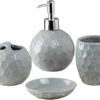 Ceramic Bathroom Accessories Set of 4, Modern Bath Set with Liquid handwash Soap Dispenser and Toothbrush Holder, Luxury Gift Accessory for Home (8203)
