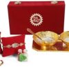 INTERNATIONAL GIFT German Gold Round Bowl Spoon Tray Or Carry Bag with Raksha Bandhan Customized Box with Luxury Velvet Box Packing Used for Dry Fruit, Sweets, Snacks and Return Gifts