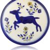NATRIEL Blue Pottery White Color Plate Artisan Handcrafted Plate for Classic Home and Kitchen Decor and Serving Handmade and Handpainted (Blue Deer, 6" to 8")
