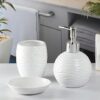 Kookee Ceramic Bathroom Set – Stylish 3 Piece Bath Accessories Kit with Liquid Handwash Soap Dispenser, Toothbrush Holder & Soap Dish – Modern & Designer Decor for Home & Guest Bathrooms,White (9618)
