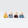 Decorative Little Monk Figurines, Set of 4, Ceramic Statues in Yellow, Grey, Brown and Blue Robes for Home Decor in Living Room, Study Table, showpiece
