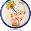 NATRIEL Blue Pottery White Color Plate Artisan Handcrafted Plate for Classic Home and Kitchen Decor and Serving Handmade and Handpainted (Hand with Flower, 6" to 8")