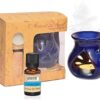 Pure Source India Ceramic Aroma Gift Set with 10 Ml Lavender Aroma Oil and 4 Tea Candles (Blue)