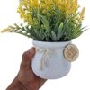 AB TRADING Artificial Yellow Lavender Plant in White Pot ? Set of 1 | Faux Flower with Tag | No Maintenance Tabletop Decor for Home Office Desk Gift ? 15?18 cm