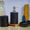 MosQuick® Set of 3 Premium Ceramics Bathroom Accessories Complete Ceramic Bathroom Set with Handwash Dispenser,Soap Tray,Toothbrush Holder Elegant Liquid Soap Dispenser & Bathroom Essentials - Black