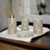 DECOR HOUSE 4 Piece Bathroom Accessories Set -Soap Dispenser, Toothbrush Holder, Soap Dish & Tumbler (White Gold)