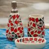 Vreni Ceramic Bathroom Accessories Set for Utility and Bathroom Decor | Liquid Soap Dispensr, soap Tray, Toothbrush Holder Hand Crafted/PaintedHand Crafted - CRO 15