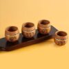 ExclusiveLane Warli Handpainted Terracotta Clay Kullad Tea Cups Set & Coffee Kullad Cups Chai Kulhads Cup Set (220 ML, Set of 4, Brown)