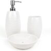 Haven Craft, Bathroom Set of 3 Ceramic Bathroom Accessories of Liquid Soap Dispenser, Toothbrush Holder & Soap-Dish/Tray| Hand-Crafted & Hand Painted Utility Bathroom Decor.