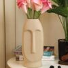 TIED RIBBONS Flower Vase Pot for Home Décor (White, 9.8 inch x 3.9 Inch) - Ceramic Face Shape Artificial Flowers Plants Office Bedroom Living Room Farmhouse Table Corner Decoration Items