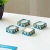 ExclusiveLane Ceramic Tea Light Candle Holder for Home Decoration | 'Mughal Zig-zag Jugnu' Hand-Painted Tealight Candle Stand for Puja & Living Room (Set of 4, Blue & White)