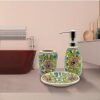 Old Edge Ceramics Hand-Painted Bathroom Accessories Set of 3 – Green | Includes Ceramic Liquid Soap Dispenser, Soap Dish & Toothbrush Holder | Elegant Bathroom Countertop Décor