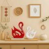 Xtore Lucky Swan Couple Piano Finish Ceramic Figures for Home Decor (Set of 2 Pc, Large, White & Red)