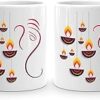 waohhARTZ Diwali Gift Items for Family & Friends Home, Happy Diwali Mugs, Deepawali Gift Items Set - Ceramic Coffee Mugs - 11Oz - White - 2 Pcs