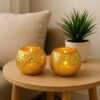 CentraLit Set of 2 Mosaic Tea Light Holders ? Gold Candle Holders for Diwali Decoration, Home Decor, Gift Items & Decorative Lamps ? Handcrafted in India