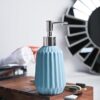 Market99 Ceramic Cyan Ribbed Pattern Soap Dispenser (320ml) | Elegant Handwash Bottle for Bathroom, Kitchen & Wash Basin | Stylish Liquid Pump | Modern Luxury Bathing Accessory for Home & Office