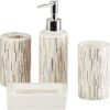 Ceramic Bathroom Accessories Set of 4, Modern Bath Set with Liquid handwash Soap Dispenser and Toothbrush Holder, Luxury Gift Accessory for Home (9760)