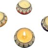 Mirakii Ceramic Art Traditional Design Handmade Decorative Dipawali Diya for Pooja Set of 4 Diyas