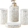 Ceramic Bathroom Accessories Set of 4, Modern Bath Set with Liquid handwash Soap Dispenser and Toothbrush Holder, Luxury Gift Accessory for Home (9743)