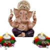 Saugat Traders Diwali Gift for Friends & Family - Ganesh Statue with Tealight Candle Holder with Shubh Labh for Diwali Decoration, Office Shop - Religious Gift