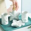 FabSeasons White 4 Pieces Bathroom Accessory Sets Includes Soap/Lotion Dispenser, 2 Tumblers/Tooth Brush Holder, 1 Soap Dish/Holder